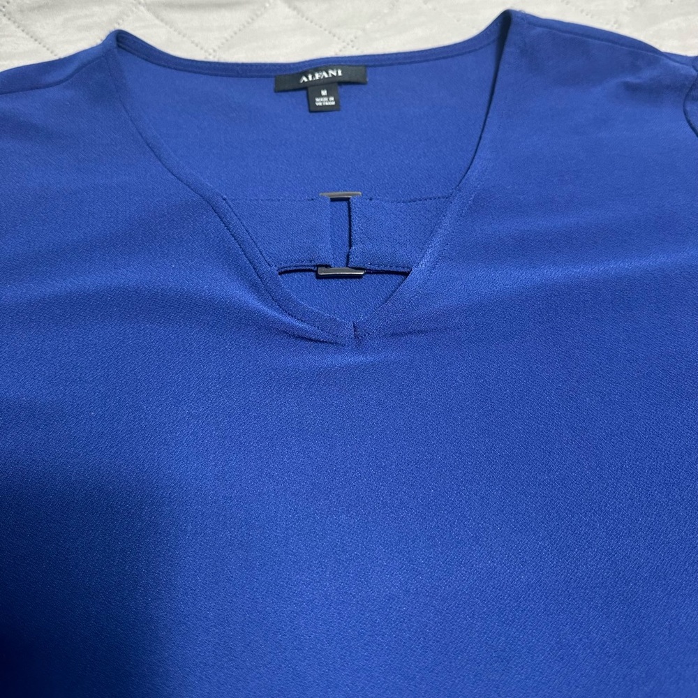 Alfani Blue V-Neck Top with Decorative Bar